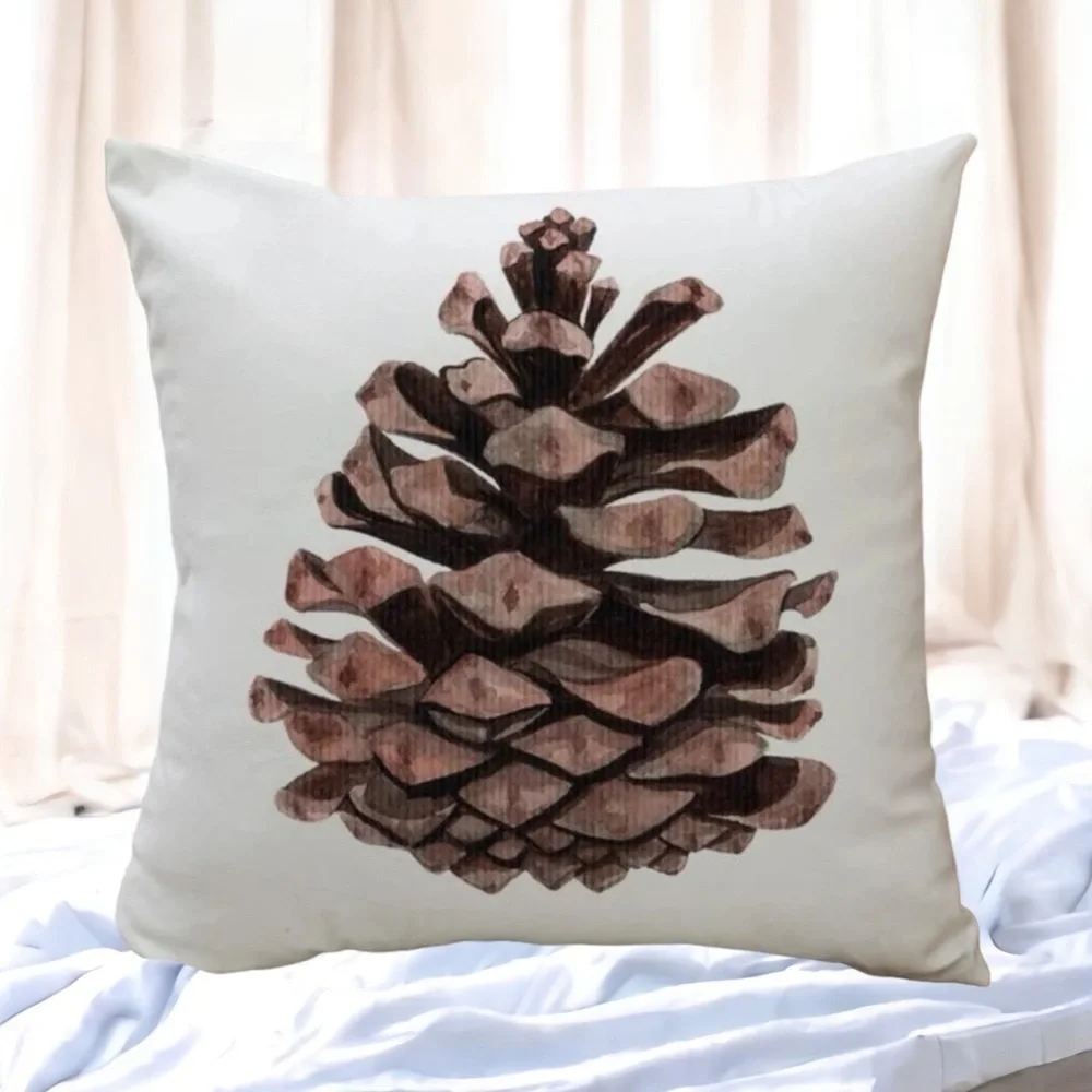 Pillow Cover Pinecone Nature Natural Decorative Zipper Closure Square 18 X 18 in
